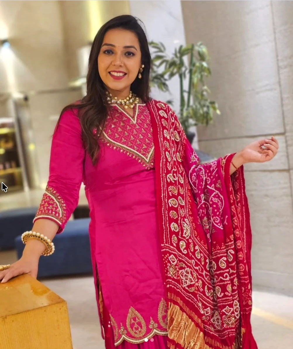 Featured bright pink Fable look with dupatta